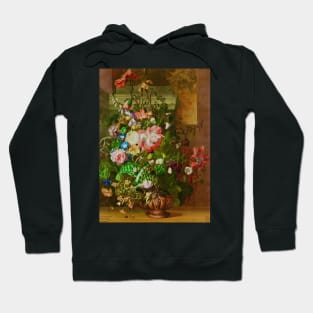 Roses, Convolvulus, Poppies, and Other Flowers in an Urn on a Stone Ledge by Rachel Ruysch Hoodie